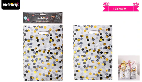 Bolsas metalizadas estrella lunares negro y dorado 17*24cm 10pcs