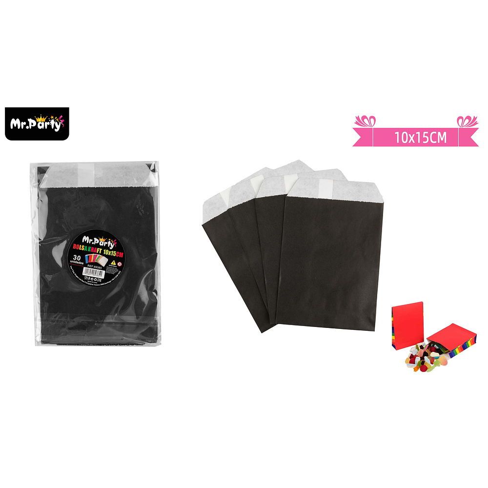 Bolsa de papel para dulces negro 10*15cm 30pcs