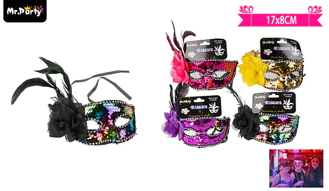 Antifaz con plumas y flor 17*8cm color aleatorio