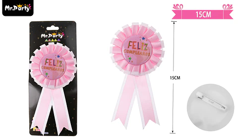Insignia de feliz cumpleaños badge rosado 15cm