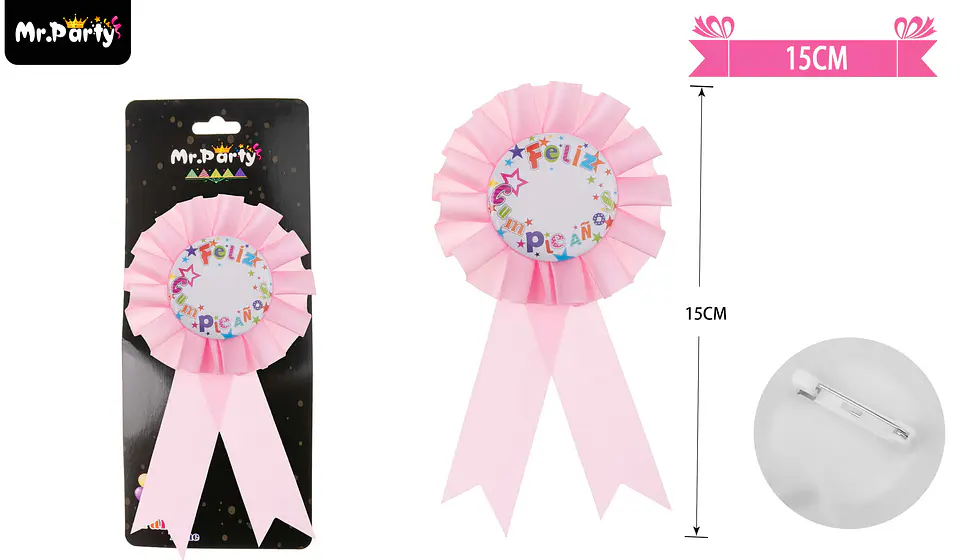 Insignia de feliz cumpleaños badge con encaje rosado 15cm 1