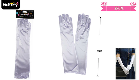 Guantes largos blancos de cotillón adulto 38cm