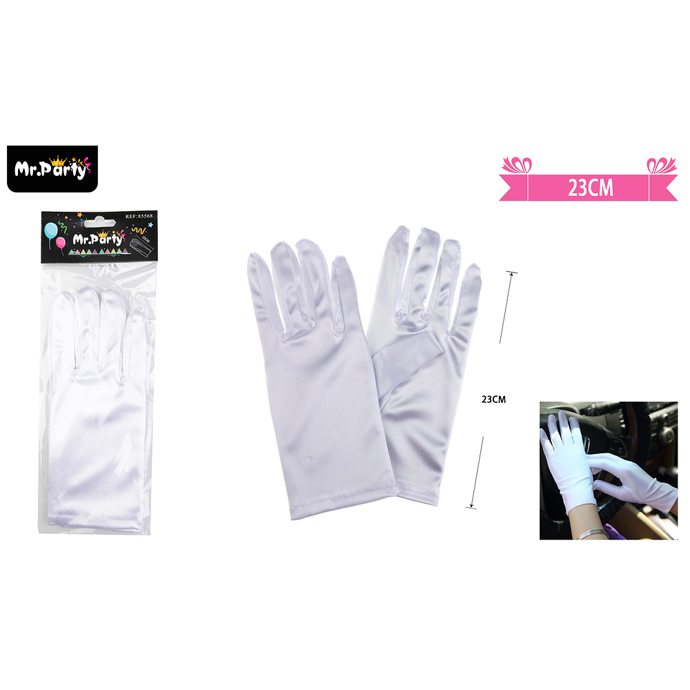 Guantes cortos blanco de cotillón adulto 23cm