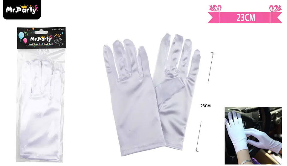 Guantes cortos blanco de cotillón adulto 23cm 2
