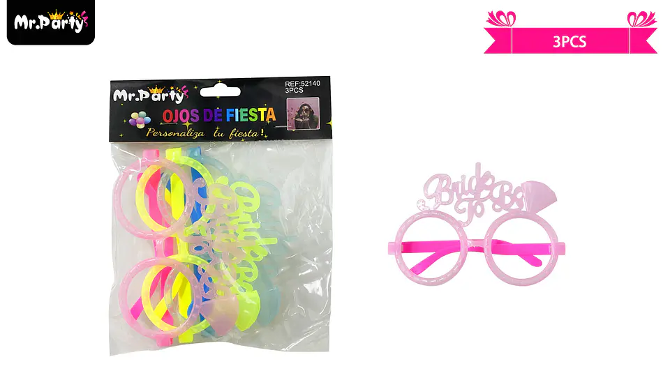 Lentes cotillón fluor colores surtidos 3pcs 1