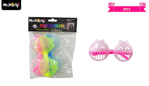Lentes cotillón smile fluor colores surtidos 3pcs