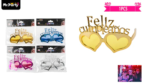 Lentes cotillón corazón feliz cumpleaños color aleatorio 1pcs