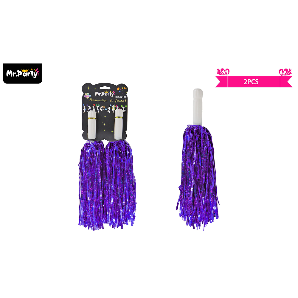 Pompones porrista morado holográfico 2pcs