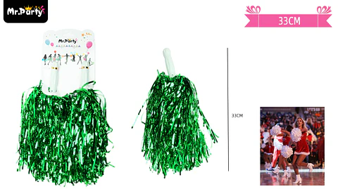 Pompones porrista verde 2pcs 33cm