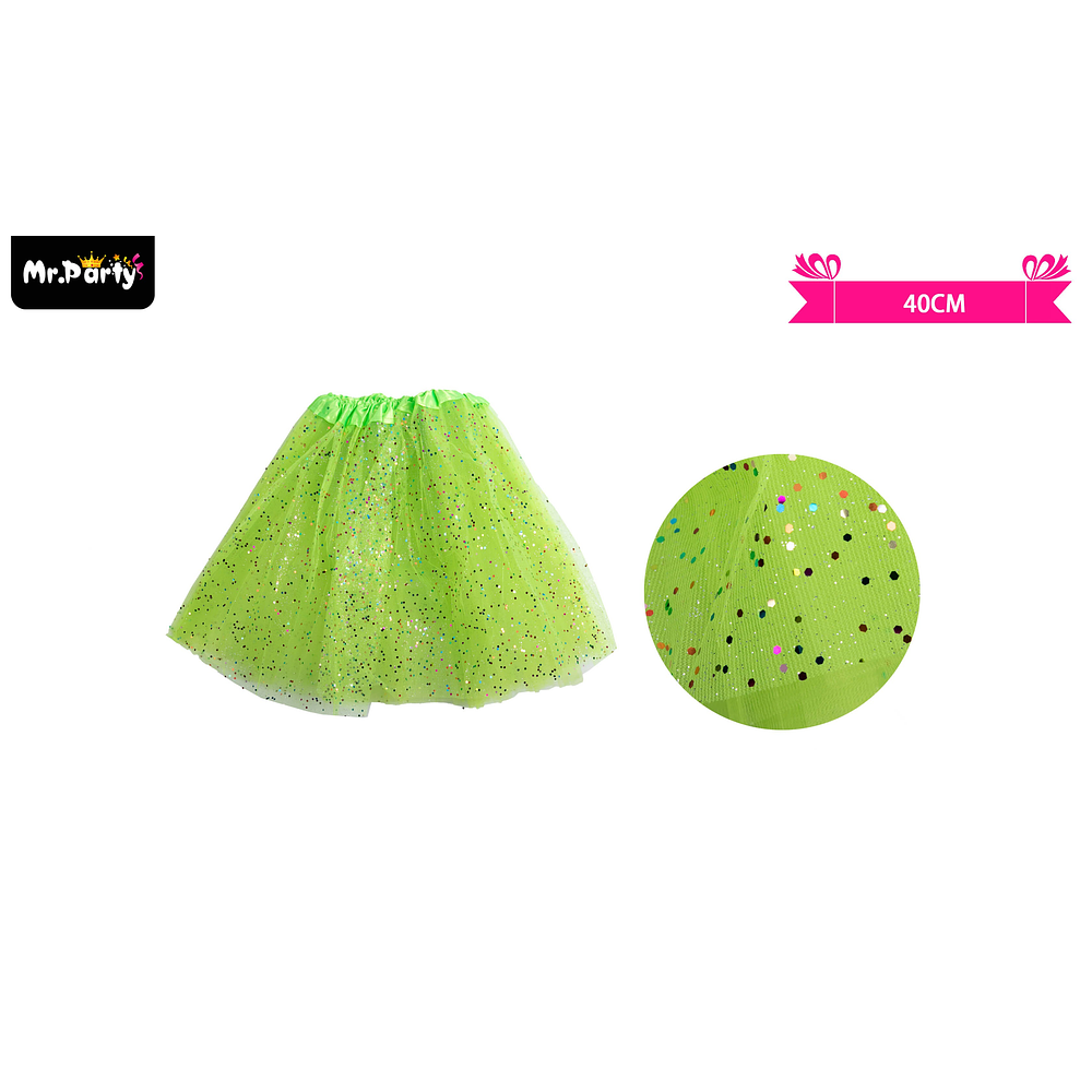 Falda tutú verde con lentejuelas de tres capas 40cm