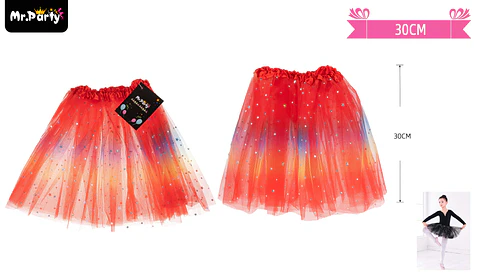 Falda tutú rojo multicolor de estrellas 30cm