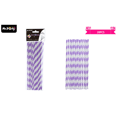 Bombillas de papel ecológica rayas morado 20pcs