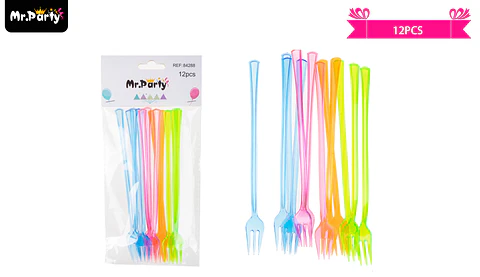 Tenedores plástico con manga larga multicolores 15.5cm 12pcs