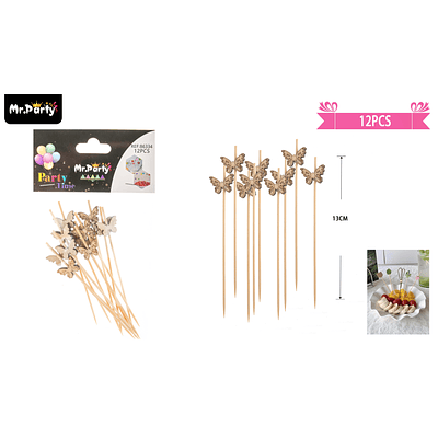 Brochetas para frutas con diseño mariposa 13cm 12 pcs