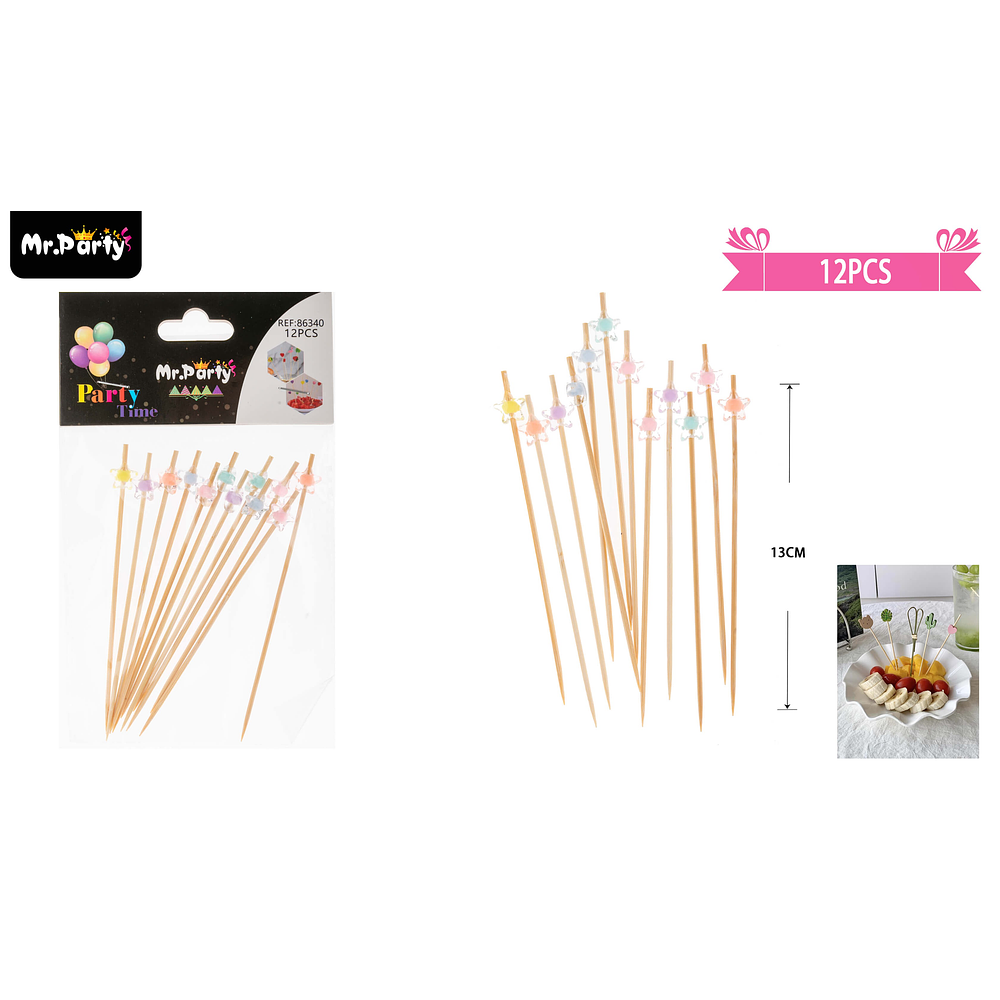 Brochetas para frutas con diseño estrella multicolor 13cm 12pcs