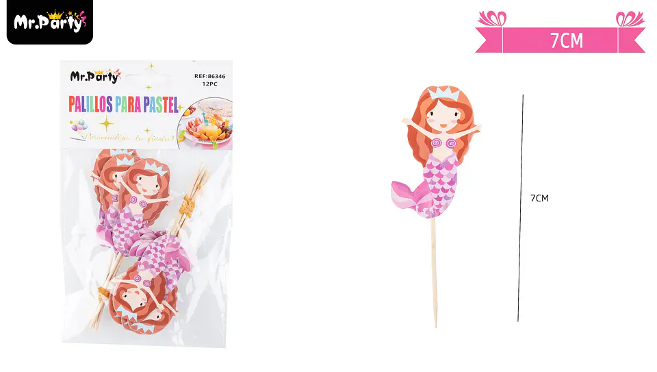 Palillos decorativa de sirenas 7cm 12pcs 1