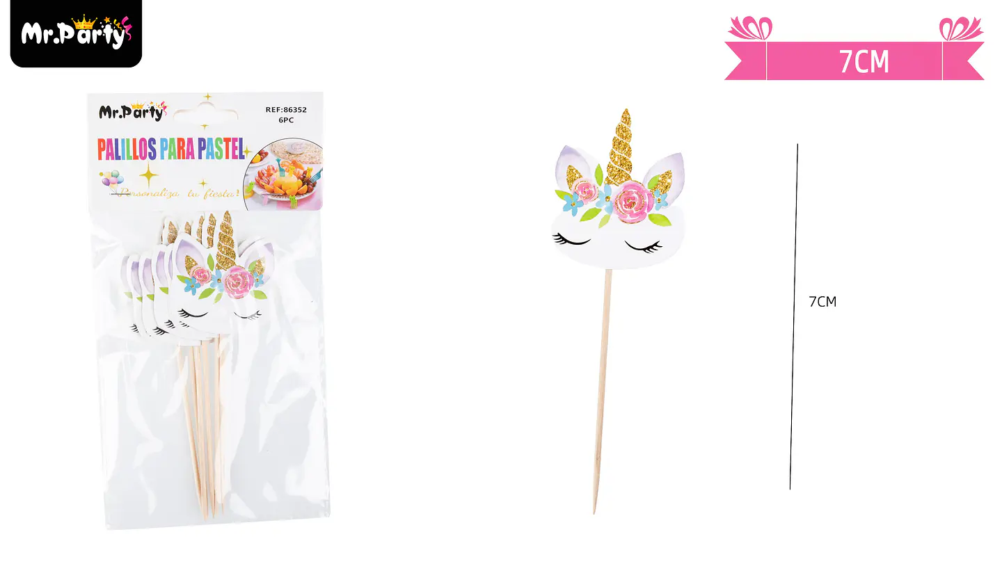 Palillos decorativa de unicornio 7cm 6pcs 1
