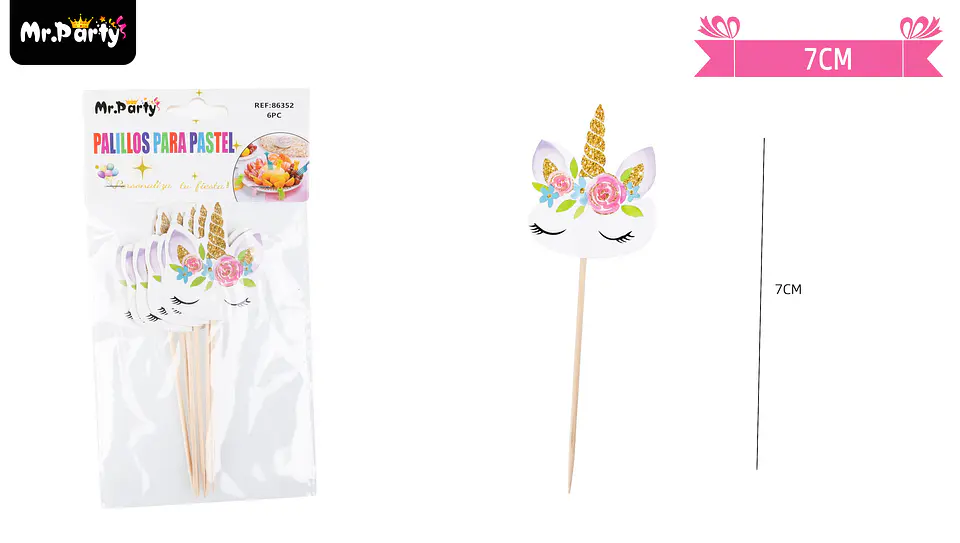 Palillos decorativa de unicornio 7cm 6pcs 1