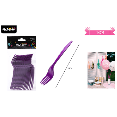 Tenedores plásticos desechables morado 14cm 20pcs