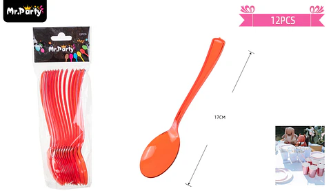 Cucharas acrílicas rojo transparente 17cm 12pcs