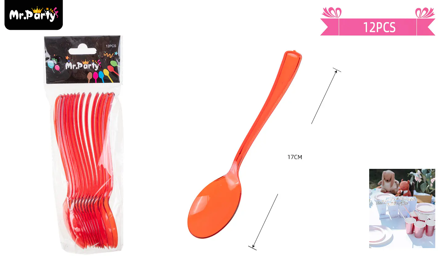 Cucharas acrílicas rojo transparente 17cm 12pcs 1