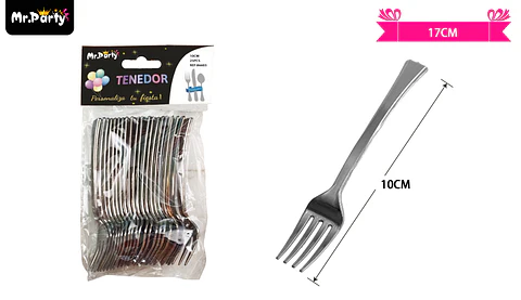 Tenedores desechables pequeños plateado 10cm 25pcs
