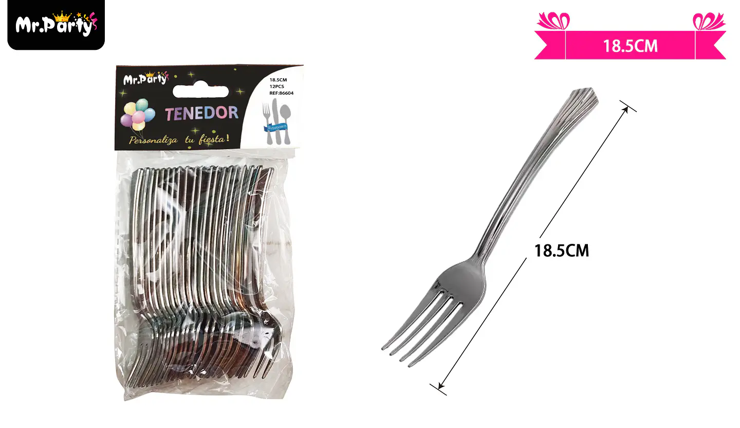 Tenedores desechables grande plateado 18.5cm 12pcs 2