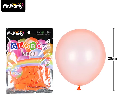 Globos de látex naranja fluorescente 25cm 25pcs