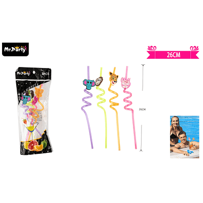 Set de bombillas plásticas animales 26cm 4pcs