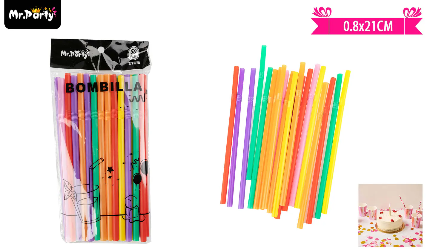 Bombillas de plásticas flexibles multicolor 21cm 50pcs 1