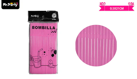 Bombillas de plásticas flexibles rosado 21cm 100pcs