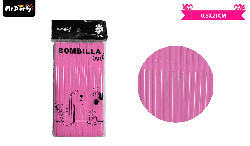 Bombillas de plásticas flexibles rosado 21cm 100pcs 2