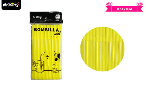 Bombillas de plásticas flexibles amarillo 21cm 100pcs