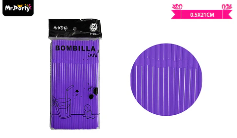 Bombillas de plásticas flexibles morado 21cm 100pcs