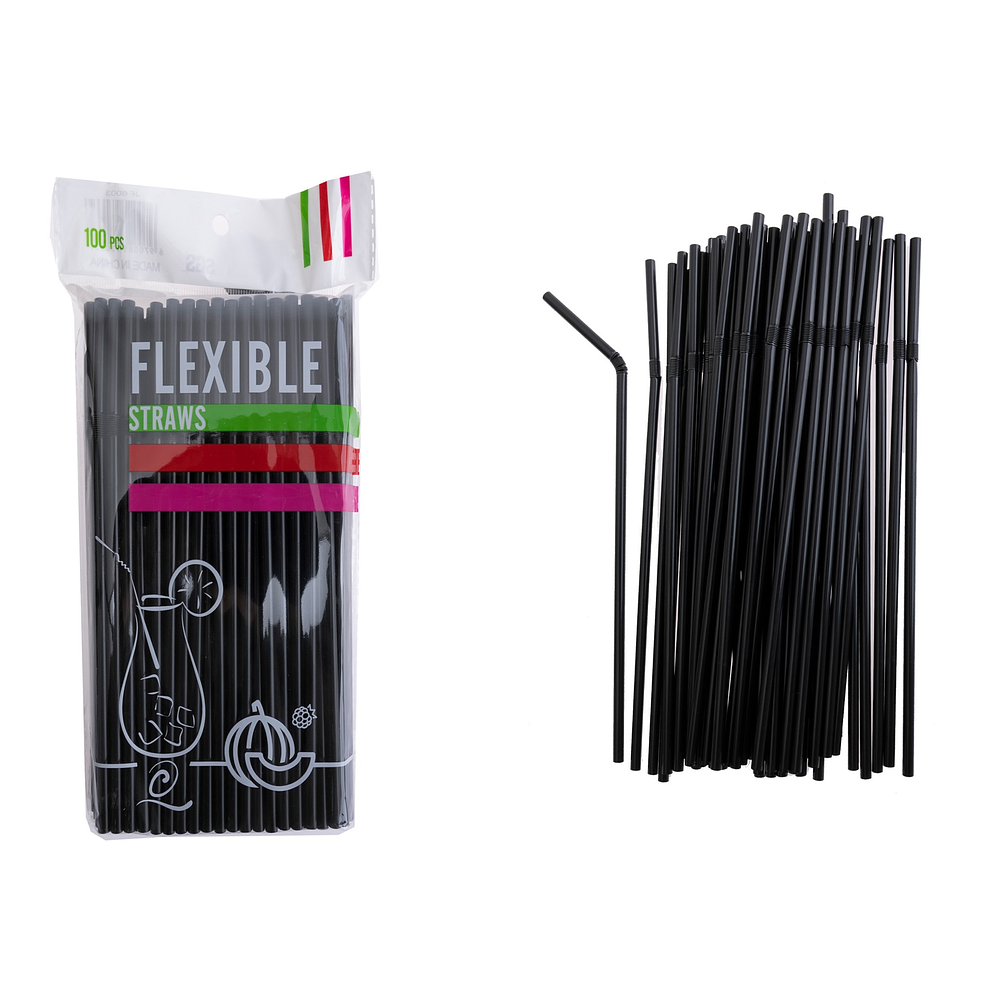Bombillas de plásticas flexibles negro 21cm 100pcs