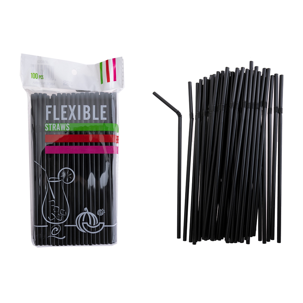 Bombillas de plásticas flexibles negro 21cm 100pcs