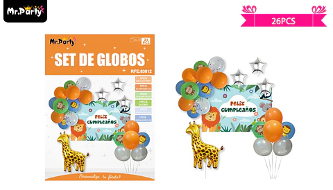 Set de globos látex de animales con fondo 26pcs