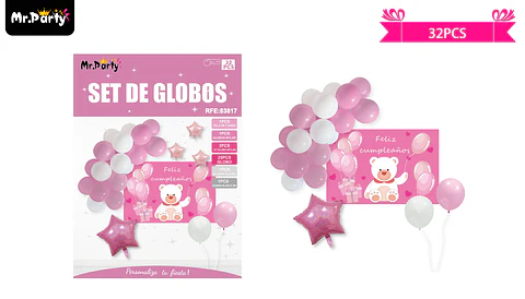 Set de globos látex con fondo de oso 32pcs