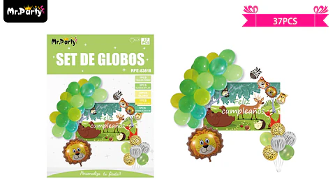 Set de globos látex de animales con fondo 37pcs