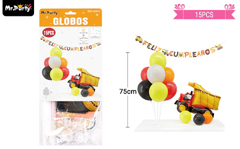 Set de globos con base y guirnalda excavadora 15pcs