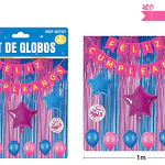 Set de globos y guirnalda con cortina rosa azul 15pcs