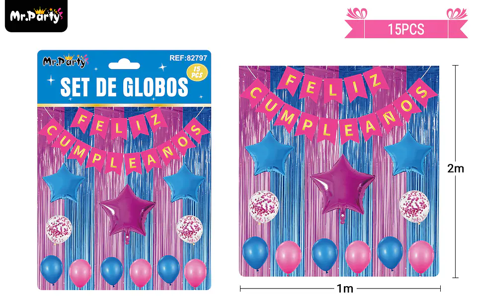 Set de globos y guirnalda con cortina rosa azul 15pcs 2