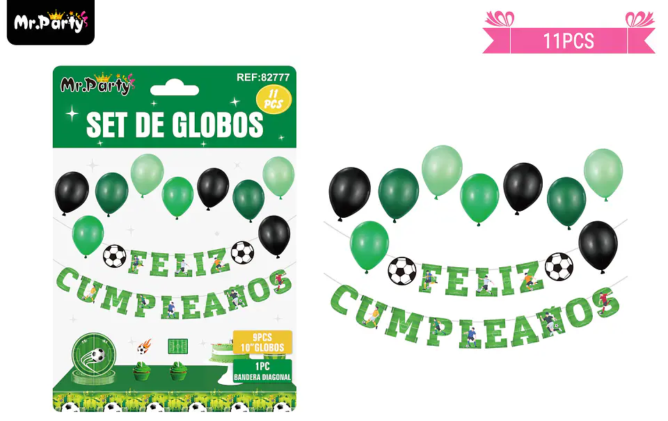 Set de globos látex y guirnalda con fútbol 11pcs 1