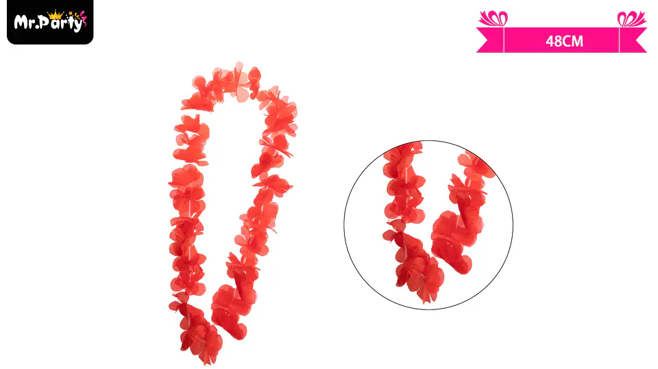 Collar cotillón hawaiano rojo 48cm 2
