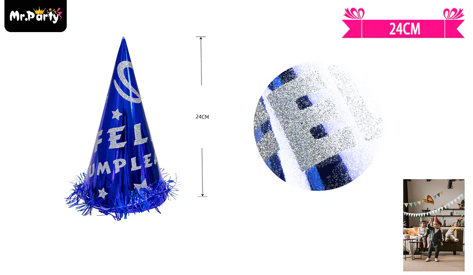 Gorro cotillón feliz cumpleaños azul 24cm 2