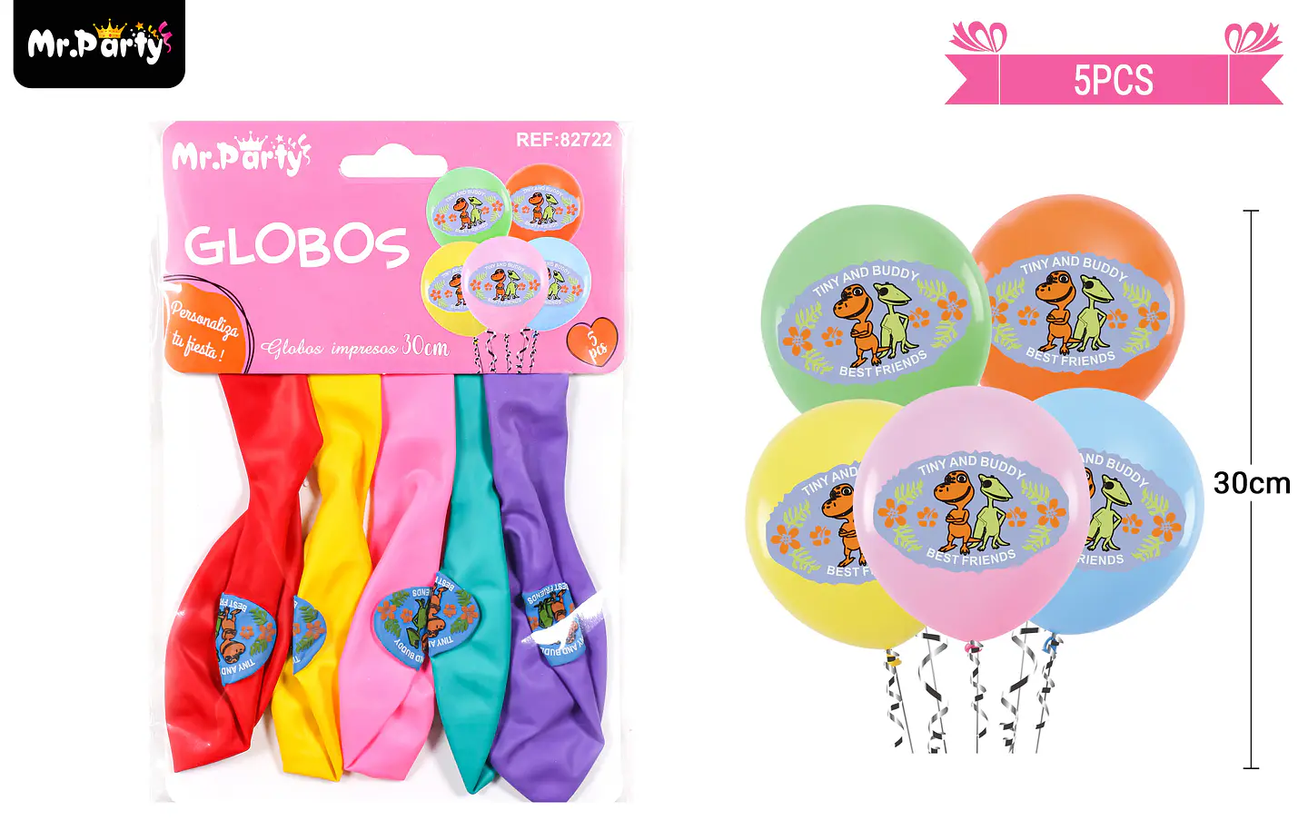Globos de látex mate multicolor con dinosaurios 30cm 5pcs 1