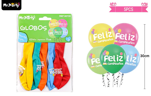 Globos de látex cumpleaños multicolor mate 30cm 5pcs
