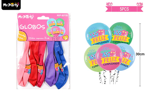 Globos de látex cumpleaños multicolor mate 30cm 5pcs