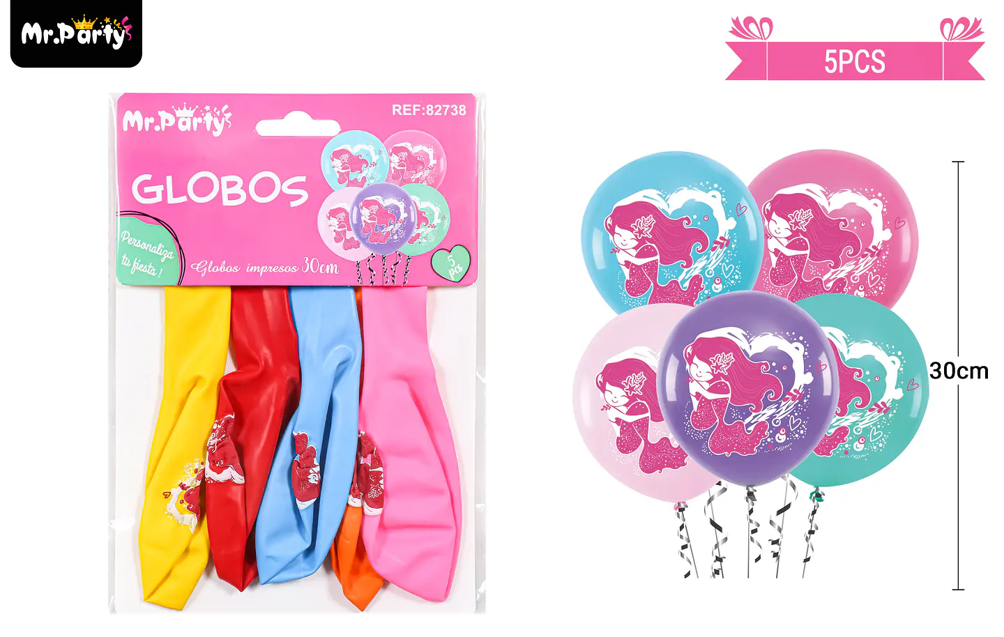 Globos de látex mate multicolor con sirena 30cm 5pcs 1