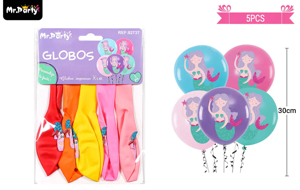 Globos de látex mate multicolor con sirena 30cm 5pcs 1
